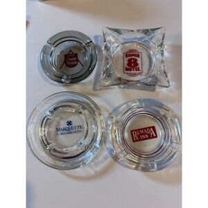 Lot Of 4 Vintage Motel Ashtrays Ramada Inn, Super 8, Hyatt Chalet, Marquette